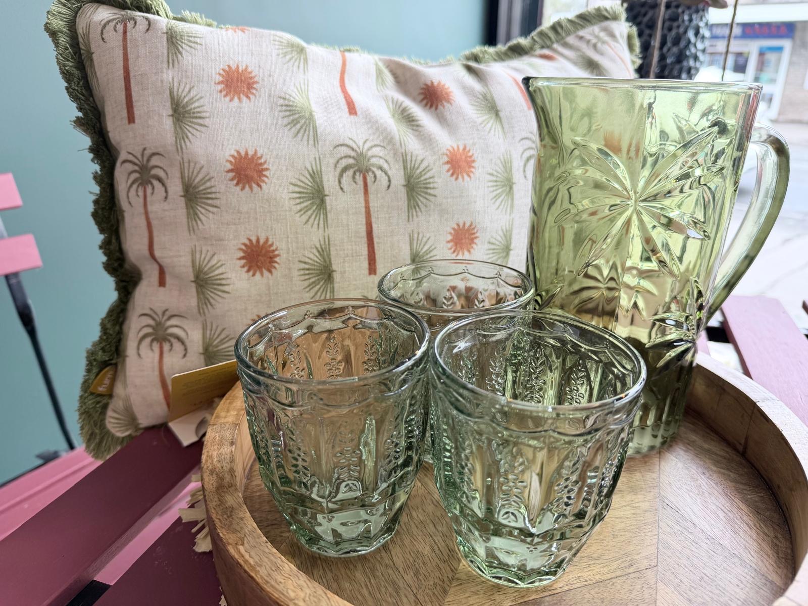 Glassware and cushion styling display